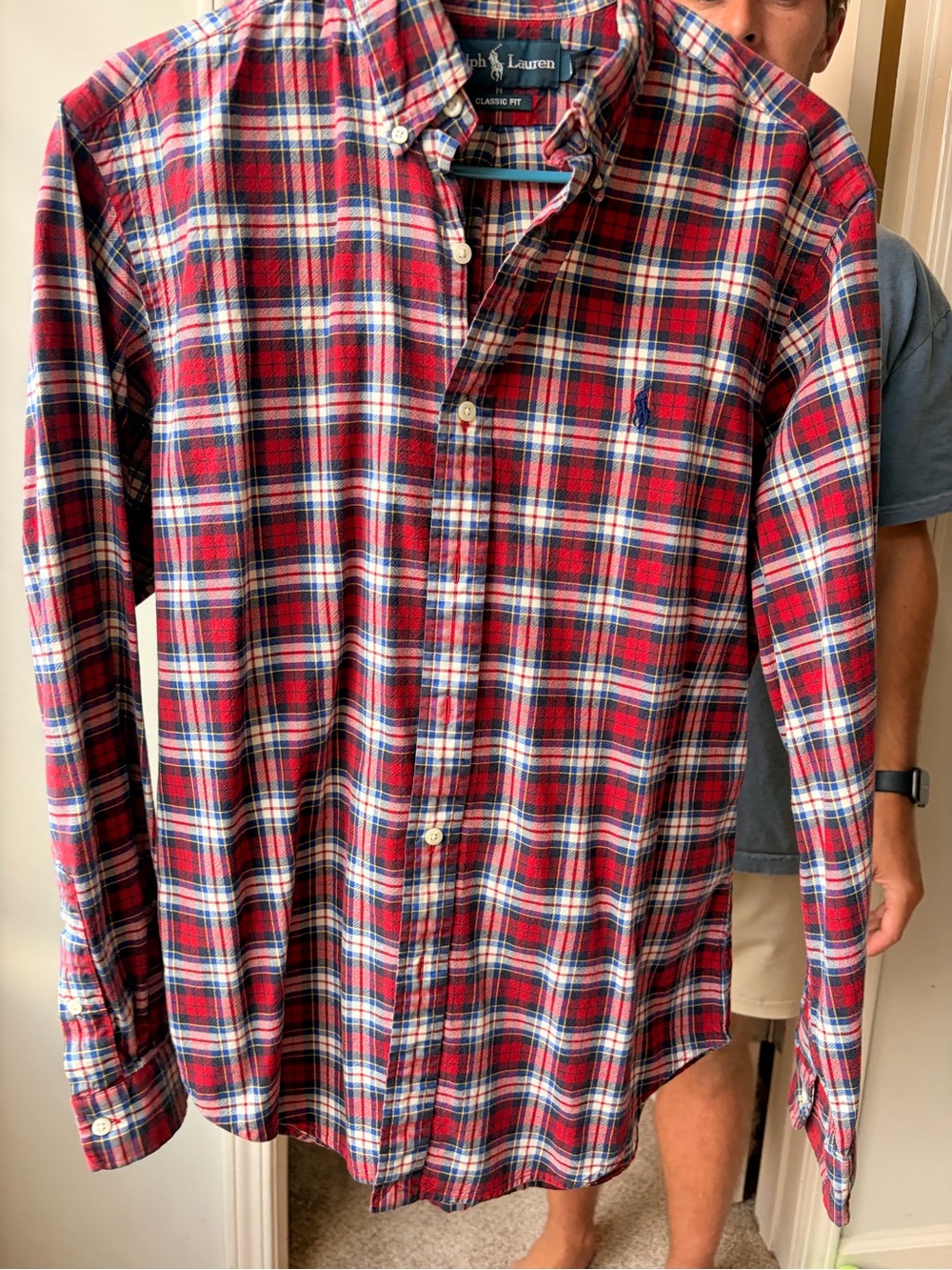 Ralph Lauren Red Plaid Button-Down Shirt with Blue & White Accents